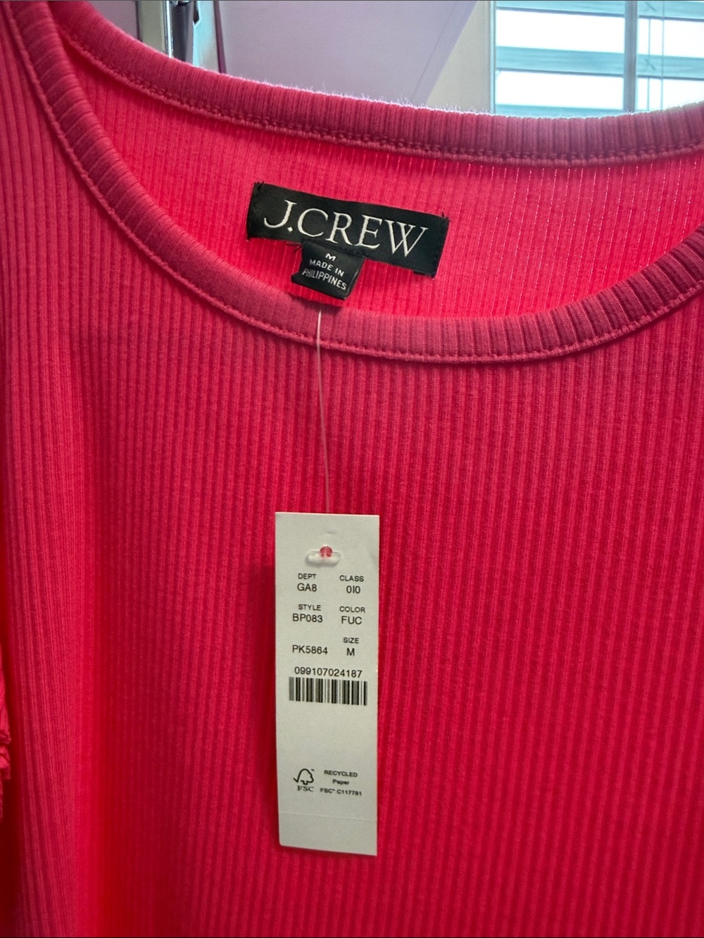 J. Crew Hot Pink Ruffled Ribbed Tank - Picture 2 of 2